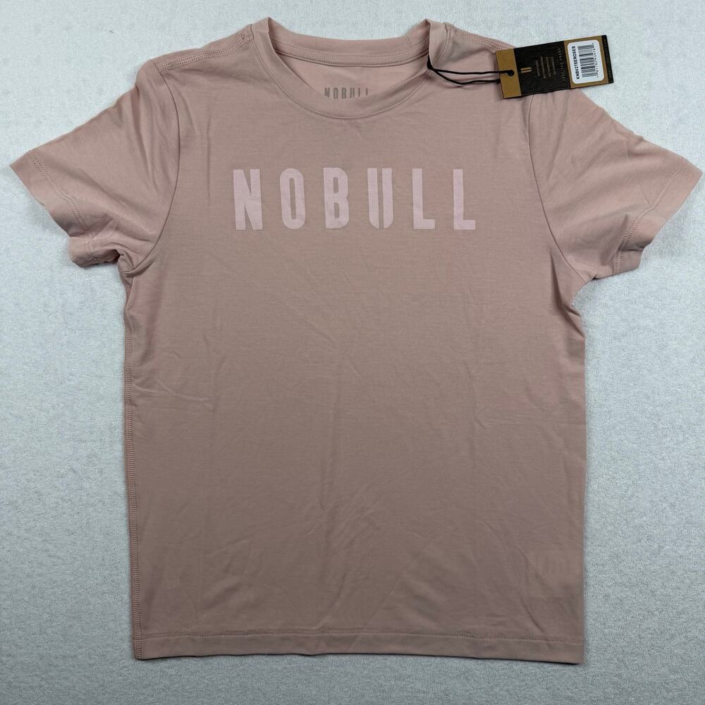NOBULL Girls Logo Graphic Athletic T-Shirt NWT Youth Size Small Blush Pink